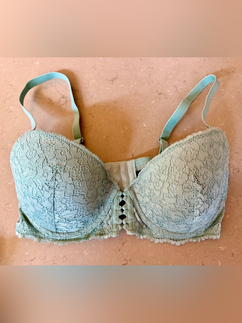 Undiz Lace Underwire Bra Sage Mint Green Molded Cups J-hook Convertible 32E 70E